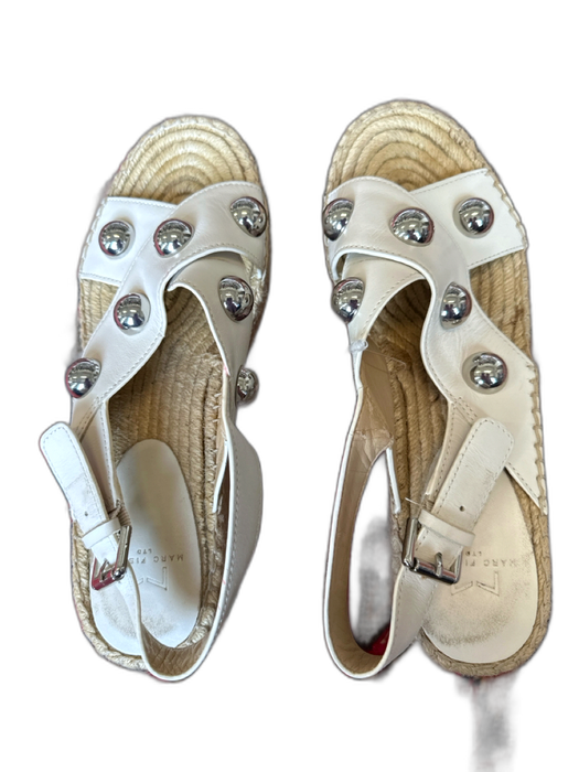 Marc Fisher Shoe Size 8.5 white & tan Leather Studded Platform Sandals white & tan / 8.5