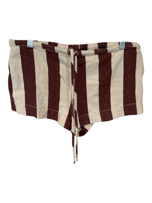 Free People Size M Cream & Brown Cotton Drawstring Striped Shorts Cream & Brown / M