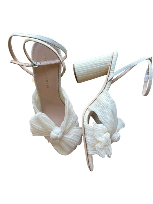 Loeffler Randall Shoe Size 8.5 Ivory RIBBON Pleated Bow Ankle Strap Sandals Ivory / 8.5