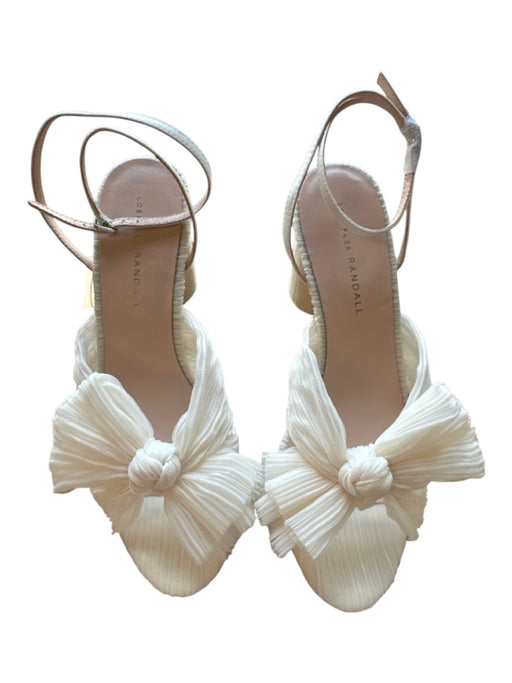 Loeffler Randall Shoe Size 8.5 Ivory RIBBON Pleated Bow Ankle Strap Sandals Ivory / 8.5