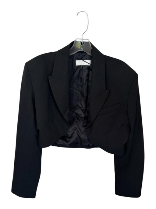 Zara Size Est S Black Polyester Blend Shoulder Pads Cropped Open Front Jacket Black / Est S