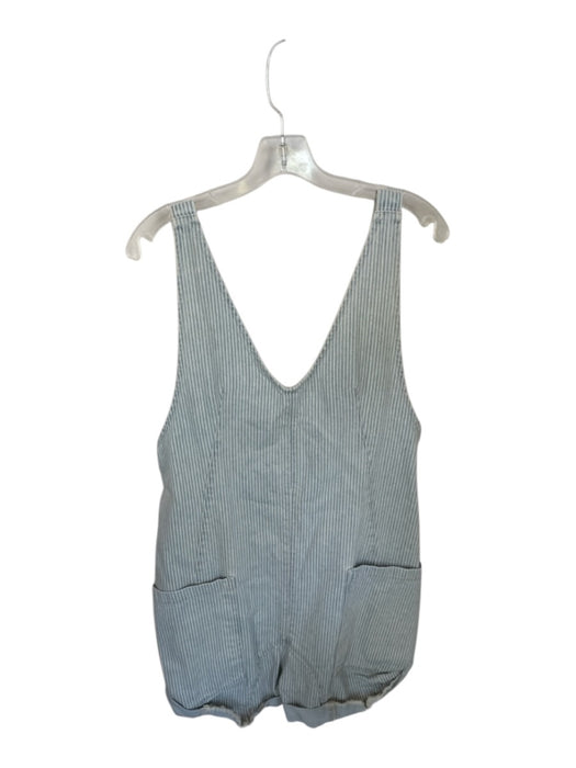 We The Free Size M Blue & Cream Cotton Sleeveless Striped Cuffed Denim Romper Blue & Cream / M