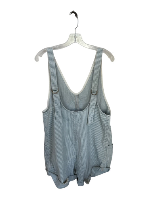 We The Free Size M Blue & Cream Cotton Sleeveless Striped Cuffed Denim Romper Blue & Cream / M