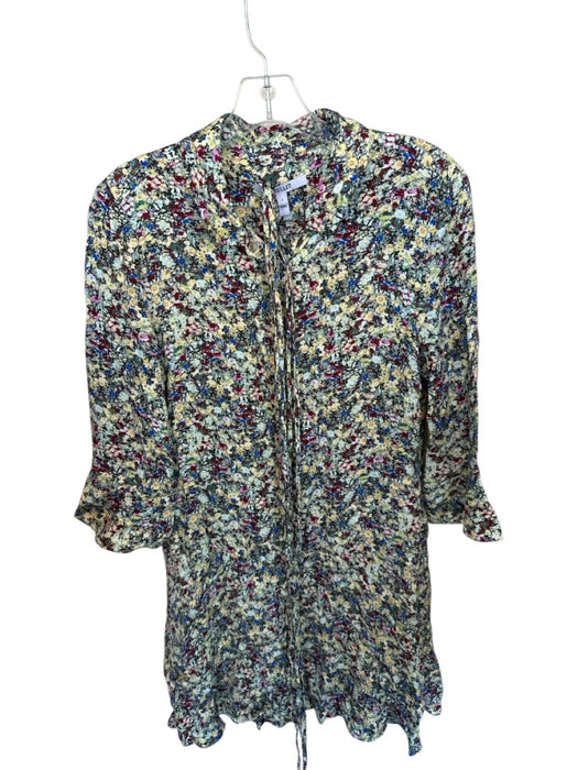 Derek Lam 10 Crosby Size 6 Maroon & Yellow Viscose Long Sleeve Flowers Dress Maroon & Yellow / 6