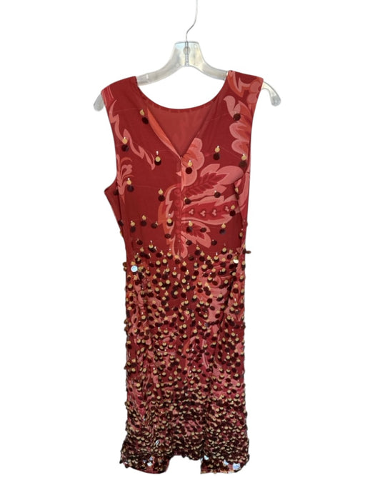 Size M Rust & Beige Polyester Sleeveless Sequins Lined Swirl Detail Dress Rust & Beige / M