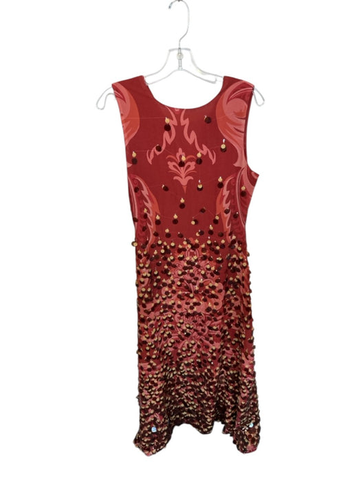 Size M Rust & Beige Polyester Sleeveless Sequins Lined Swirl Detail Dress Rust & Beige / M