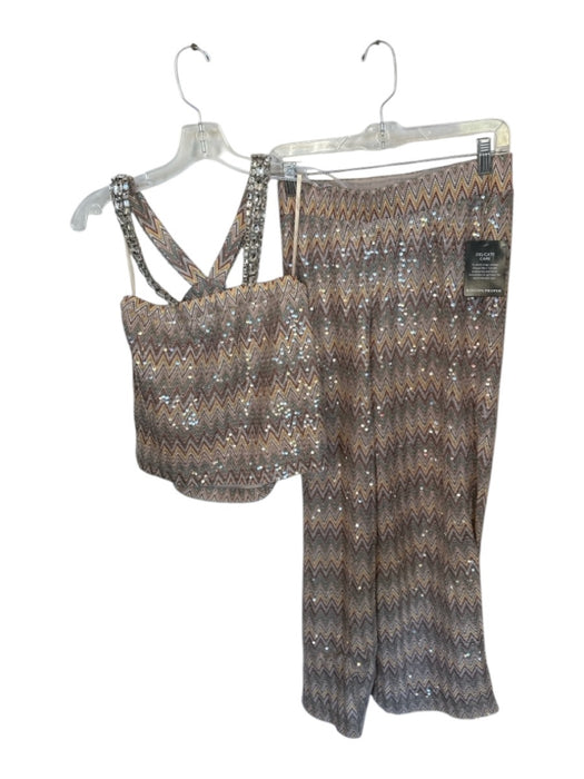 Boston Proper Size S Green & Mauve Polyester Sequins Chevron Wide Leg Pant Set Green & Mauve / S