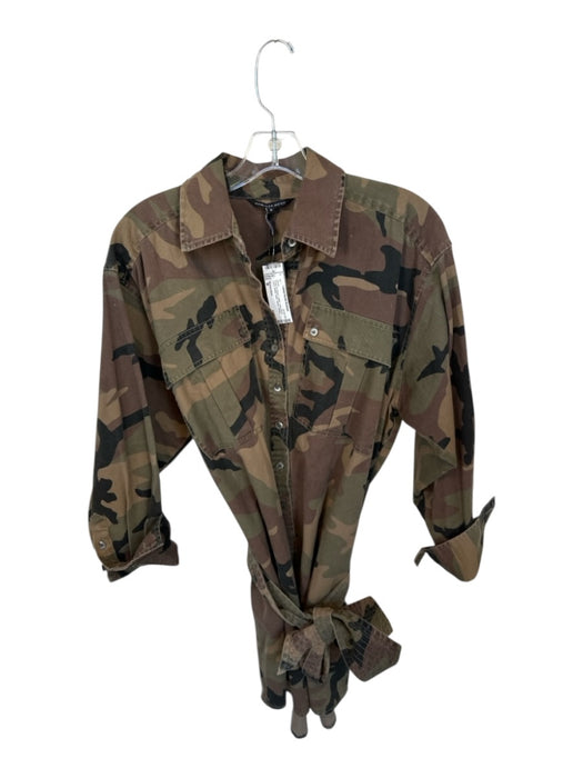 Marissa Webb Size M Brown & Green Cotton Long Sleeve Camo Button Down Dress Brown & Green / M