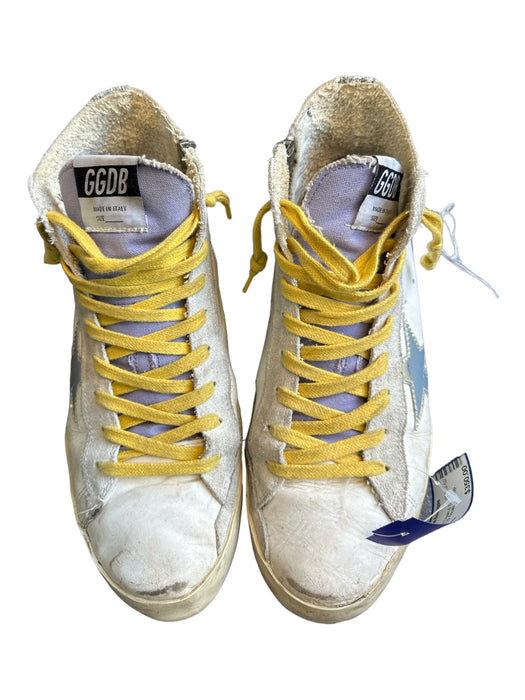 Golden Goose Shoe Size 38 Cream & Yellow Leather High Top Decals Lace Up Shoes Cream & Yellow / 38