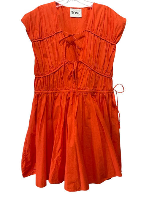 TOVE Size 6 Orange Cotton Sleeveless Gathered Detail Ties Above Knee Dress Orange / 6