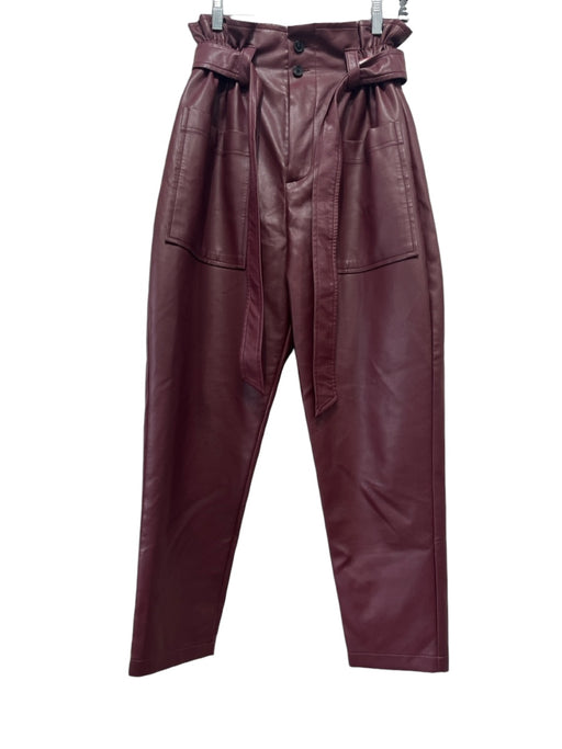 Frankie Shop Size Small Burgundy Polyurethane Belted Gathered Waist Pants Burgundy / Small