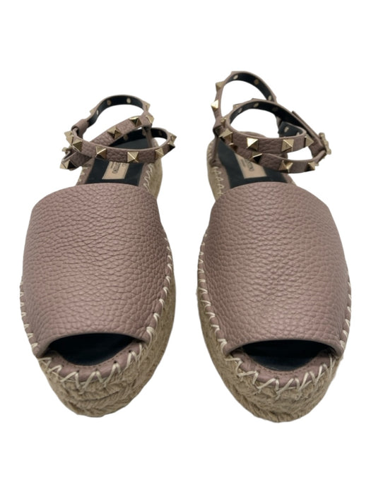 Valentino Shoe Size 39 Taupe Pink Pebbled Leather Espadrille Open Toe Sandals Taupe Pink / 39