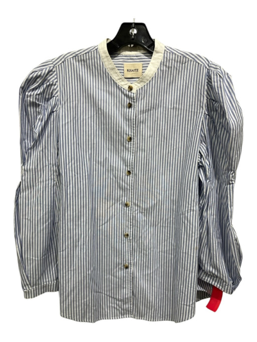 Khaite Size L Blue & White Cotton Vertical Pinstripe Button Up Long Sleeve Top Blue & White / L