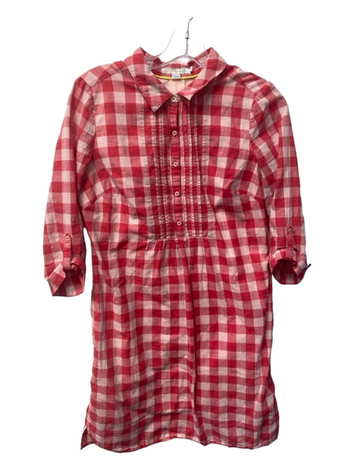 Boden Size 6 Red & White Cotton Checked Long Sleeve Pintuck Collared Dress Red & White / 6