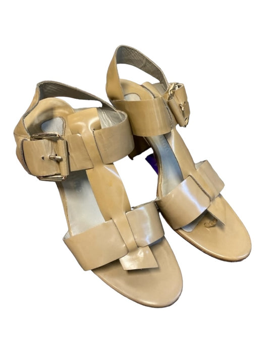 Chloe Shoe Size 40 Dark Beige Leather Wide Strap Gold Buckle Sandal Shoes Dark Beige / 40