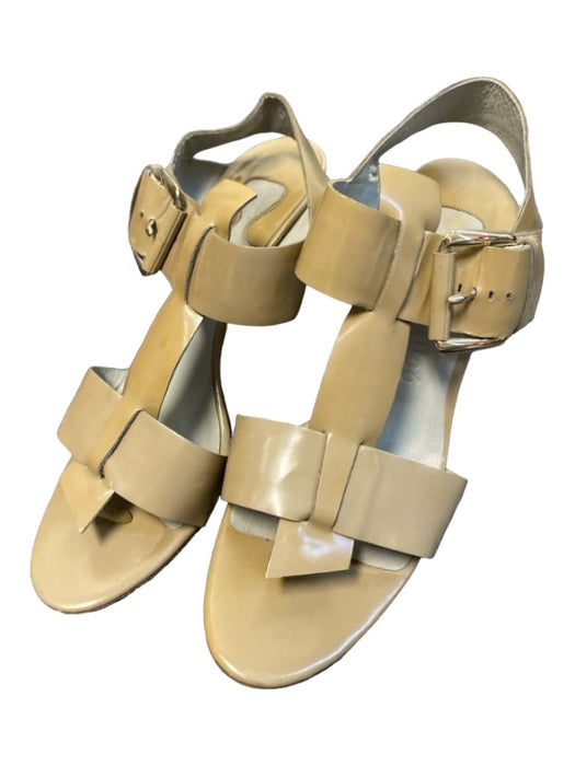 Chloe Shoe Size 40 Dark Beige Leather Wide Strap Gold Buckle Sandal Shoes Dark Beige / 40