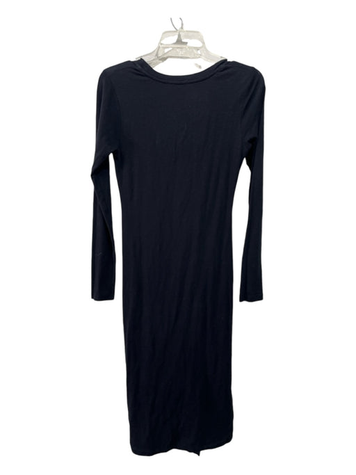 Sundry Size 1 Black Cotton Blend Long Sleeve Tie Detail Side Slit Dress Black / 1