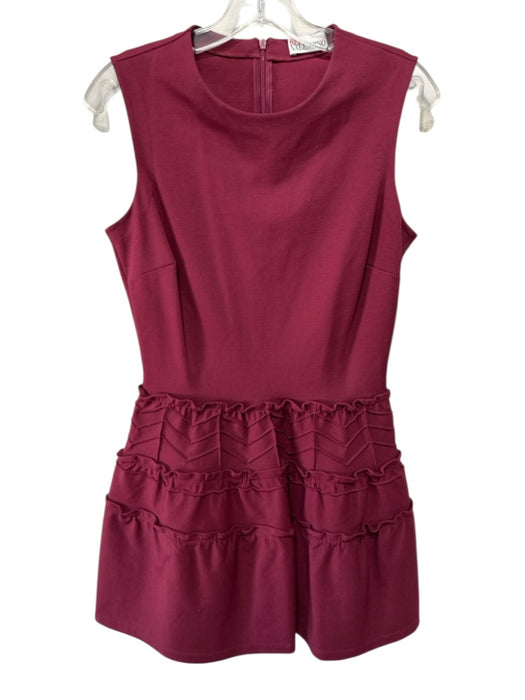 Red Valentino Size S Wine Red Viscose Blend Knit Ruffle Detail Round Neck Dress Wine Red / S