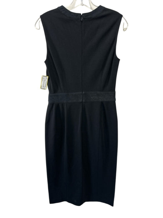 Theory Size 4 Black Viscose Blend Lamb Leather Front Slit Back Zip Midi Dress Black / 4