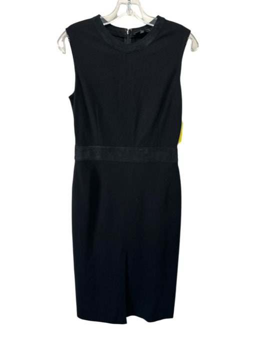 Theory Size 4 Black Viscose Blend Lamb Leather Front Slit Back Zip Midi Dress Black / 4