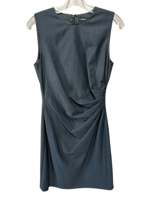 Theory Size 4 Gray Wool Blend Side Gather Sleeveless Sheath Dress Gray / 4