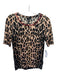 Escada Size S Beige & Black Wool Cheetah Round Neck Short Sleeve Knit Top Beige & Black / S