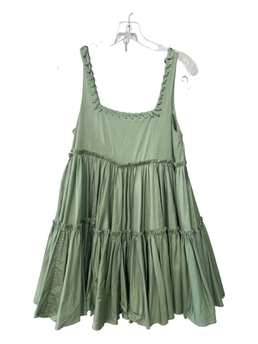 Aje. Size XS/6 Pale Green Cotton Square Neck Sleeveless Whipstich Detail Dress Pale Green / XS/6