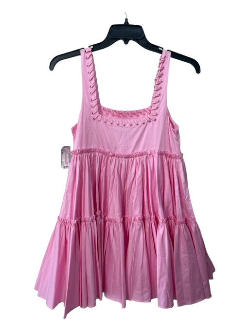 Aje. Size XS/6 Pink Cotton Square Neck Sleeveless Whipstich Detail Tiered Dress Pink / XS/6