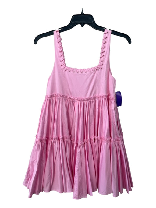 Aje. Size XS/6 Pink Cotton Square Neck Sleeveless Whipstich Detail Tiered Dress Pink / XS/6