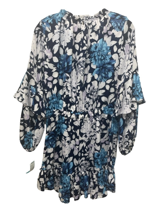 Misa Size Small Navy, Blue, White Viscose Long Balloon Sleeve Floral Dress Navy, Blue, White / Small