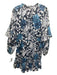 Misa Size Small Navy, Blue, White Viscose Long Balloon Sleeve Floral Dress Navy, Blue, White / Small