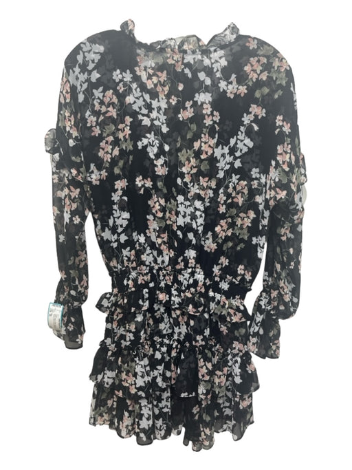 Misa Size XS Black, Peach & White Viscose Long Balloon Sleeve Floral Dress Black, Peach & White / XS