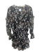 Misa Size XS Black, Peach & White Viscose Long Balloon Sleeve Floral Dress Black, Peach & White / XS