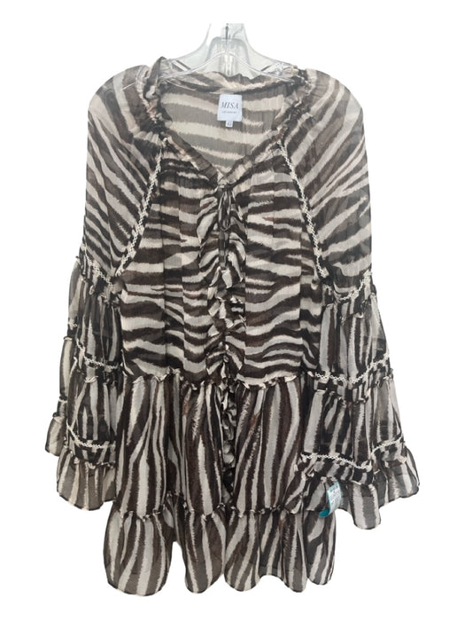 Misa Size XS Brown & White Polyester Long Flare Sleeve Tiger Print Dress Brown & White / XS