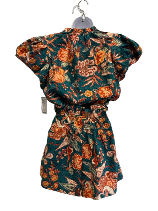 Ulla Johnson Size 4/8 Teal & Orange Cotton Floral Puff Cap Sleeve Short Set Teal & Orange / 4/8