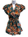 Ulla Johnson Size 4/8 Teal & Orange Cotton Floral Puff Cap Sleeve Short Set Teal & Orange / 4/8