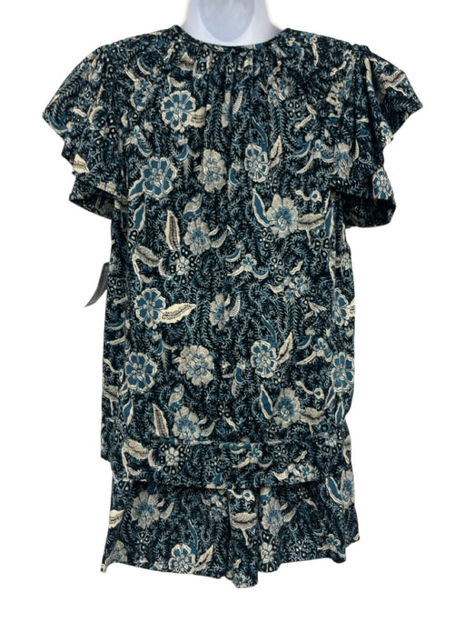 Ulla Johnson Size 4/6 Blue, Black & Cream Cotton Blend Tie Detail Short Set Blue, Black & Cream / 4/6