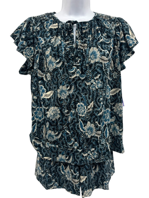 Ulla Johnson Size 4/6 Blue, Black & Cream Cotton Blend Tie Detail Short Set Blue, Black & Cream / 4/6