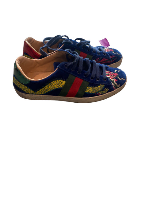 Gucci Shoe Size 6.5 Blue Velour Dragon Sneaker Men's Shoes 6.5
