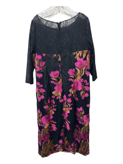 JS Collections Size 18W Black, Pink, Orange Polyester Embroidered Floral Dress Black, Pink, Orange / 18W