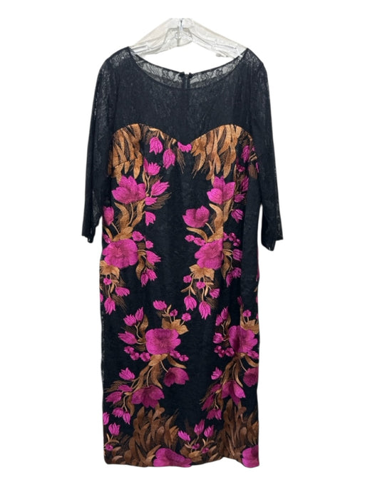 JS Collections Size 18W Black, Pink, Orange Polyester Embroidered Floral Dress Black, Pink, Orange / 18W