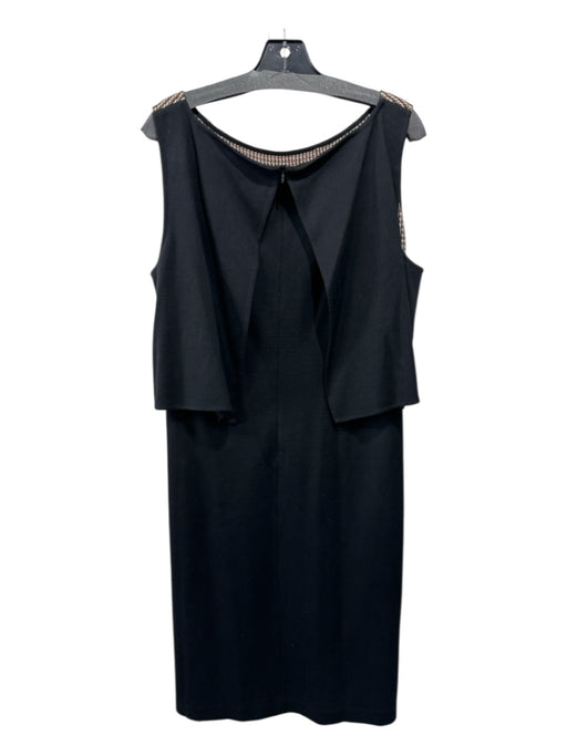 St. John Size 16 Black & Brown Wool & Rayon Knit Sleeveless Back Zip Midi Dress Black & Brown / 16