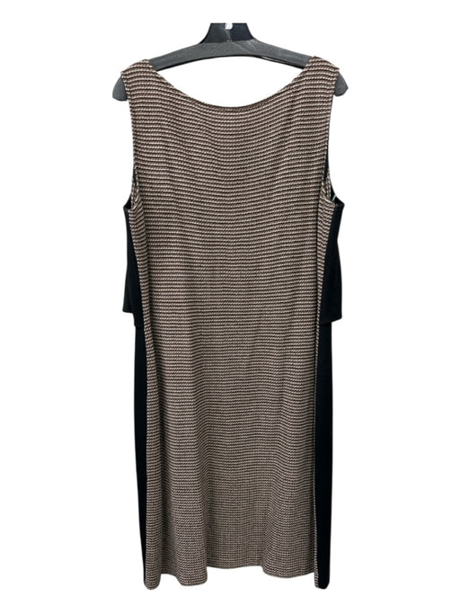 St. John Size 16 Black & Brown Wool & Rayon Knit Sleeveless Back Zip Midi Dress Black & Brown / 16