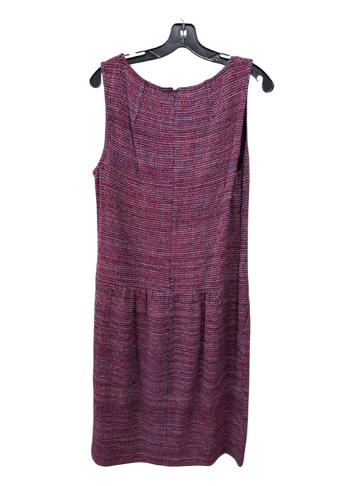 St. John Size 12 Red & Navy Wool & Rayon Cap Sleeve Knit Scoop Neck Midi Dress Red & Navy / 12