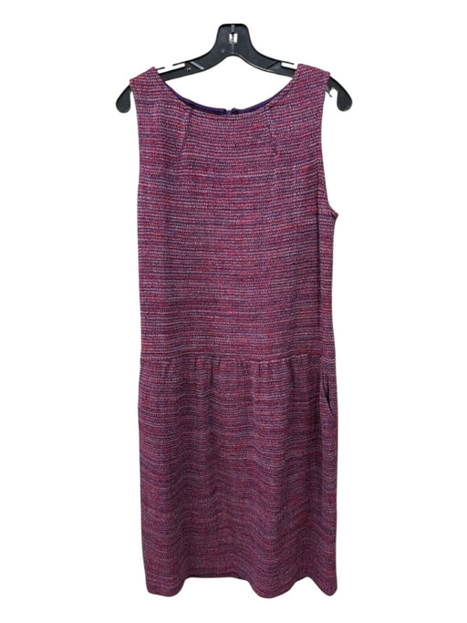 St. John Size 12 Red & Navy Wool & Rayon Cap Sleeve Knit Scoop Neck Midi Dress Red & Navy / 12