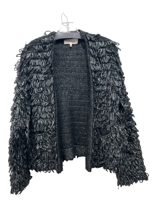 The Great Size 1 Black & Silver Polyester Blend Open Front Fringe Cardigan Black & Silver / 1
