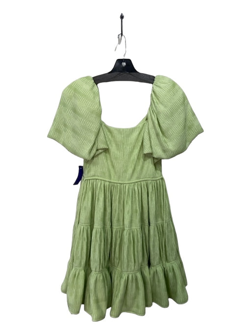 Jonathan Simkhai Size 2 Pale Green Polyester V Neck Short Puff Sleeve Dress Pale Green / 2