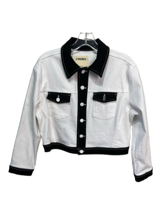 L'agence Size M White & Black Cotton Denim Color Block Breast Pockets Jacket White & Black / M