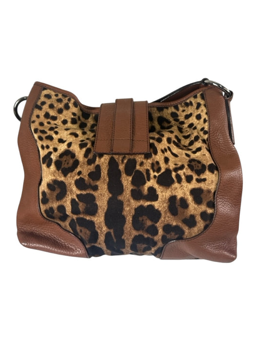 Dolce & Gabbana Brown & Multi Leather Canvas Cheetah Logo Pewter Hardware Bag Brown & Multi / Medium