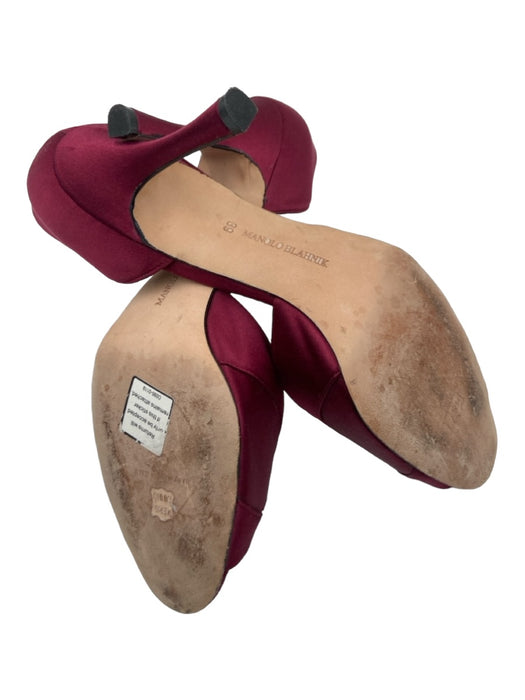 Manolo Blahnik Shoe Size 39 Merlot Red Satin Criss Cross Open Toe D'orsay Pumps Merlot Red / 39
